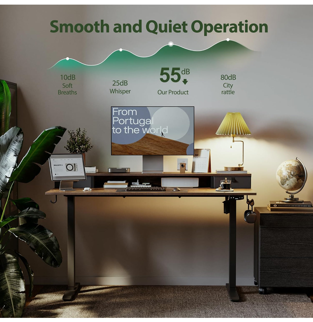 Electric Adjustable Height Desk with 2 Drawers