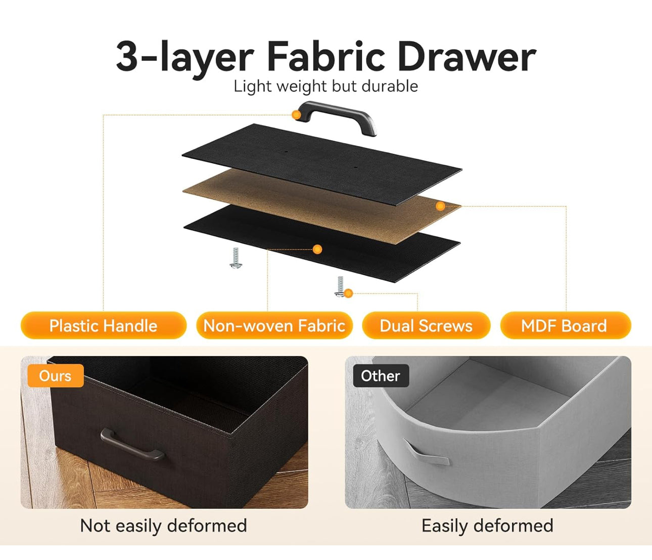 Black Chest of Drawers Bedroom with 9 Fabric Drawers, Storage Dresser with 2 Sockets 2 USB Ports and LED Light