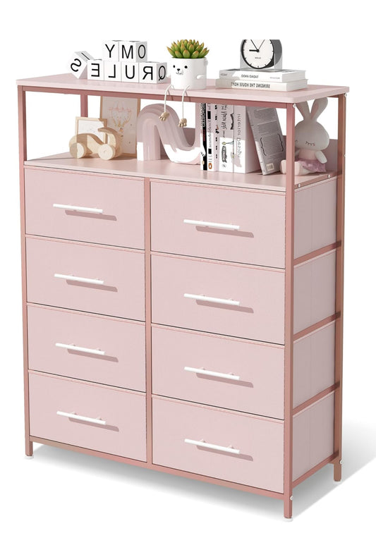 Chest of Drawers, Dresser for Bedroom with 8 Fabric Drawers