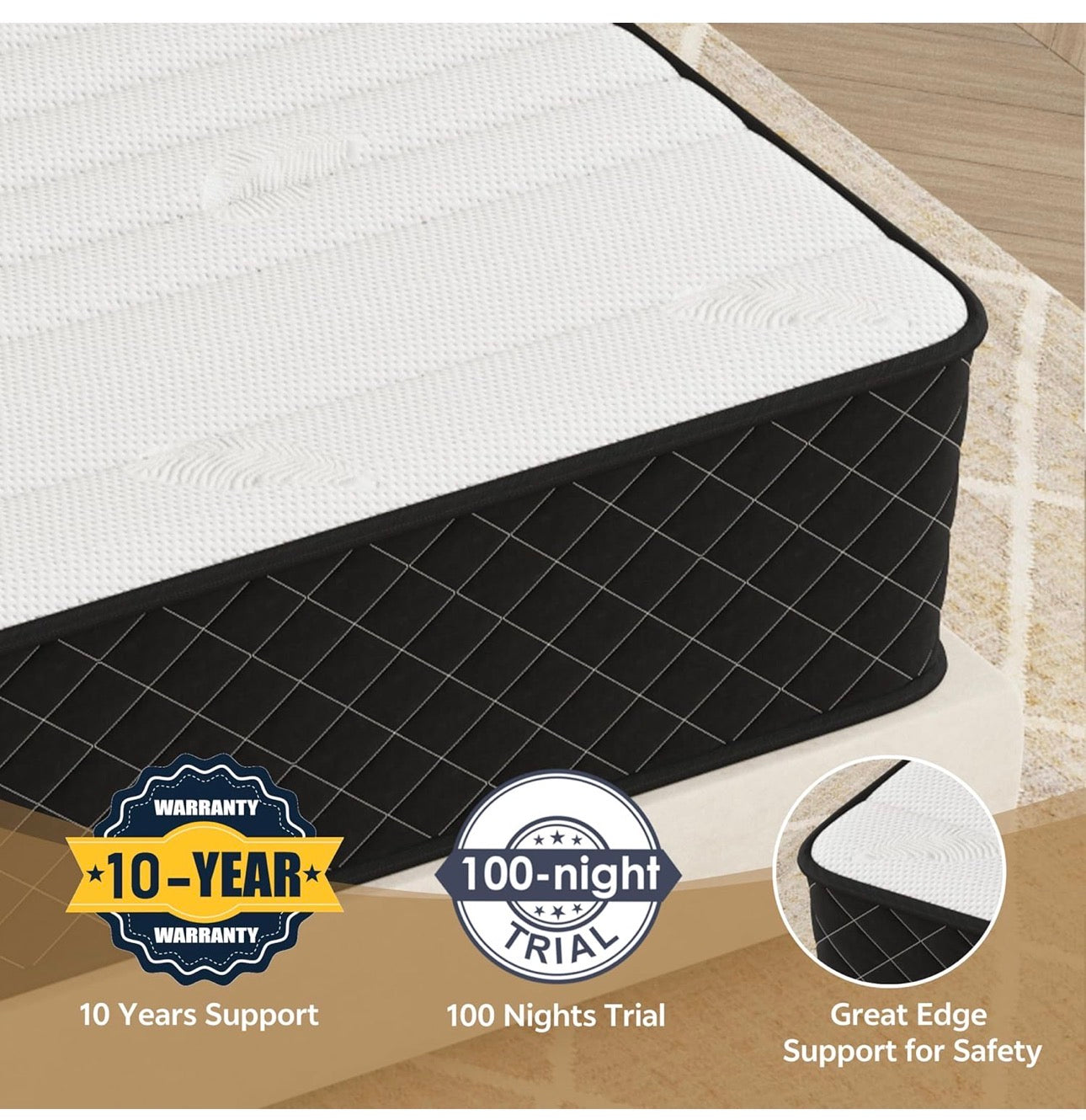 4FT6 Double Mattress 135x190cm – 25cm Hybrid Pocket Sprung, H3 & H4 Dual Firmness
