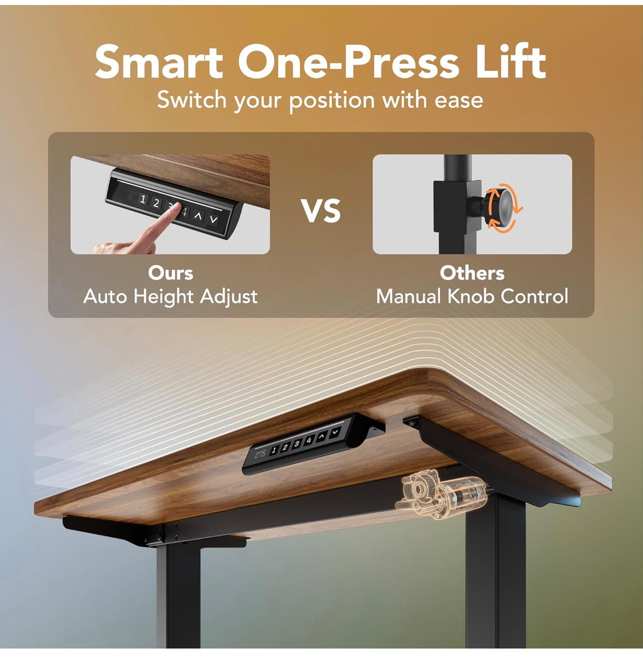 120 x 60 cm Standing Desk with USB Charging port,4 Memory Height Settings, Sit Stand Up Desk for Home Office & Computer Workstation