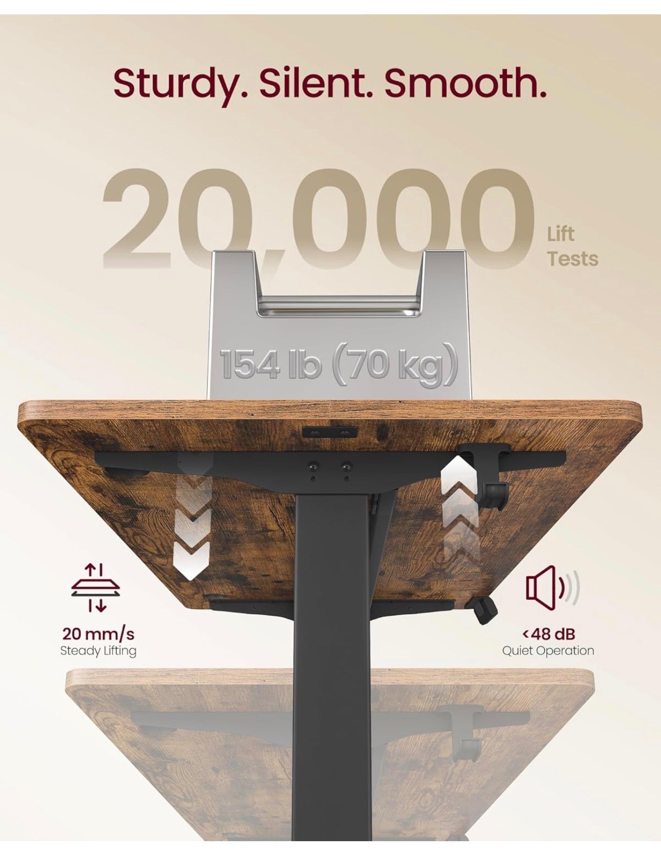 Electric Standing Desk, Height Adjustable Desk, 100 x 60 cm, Continuous Adjustment