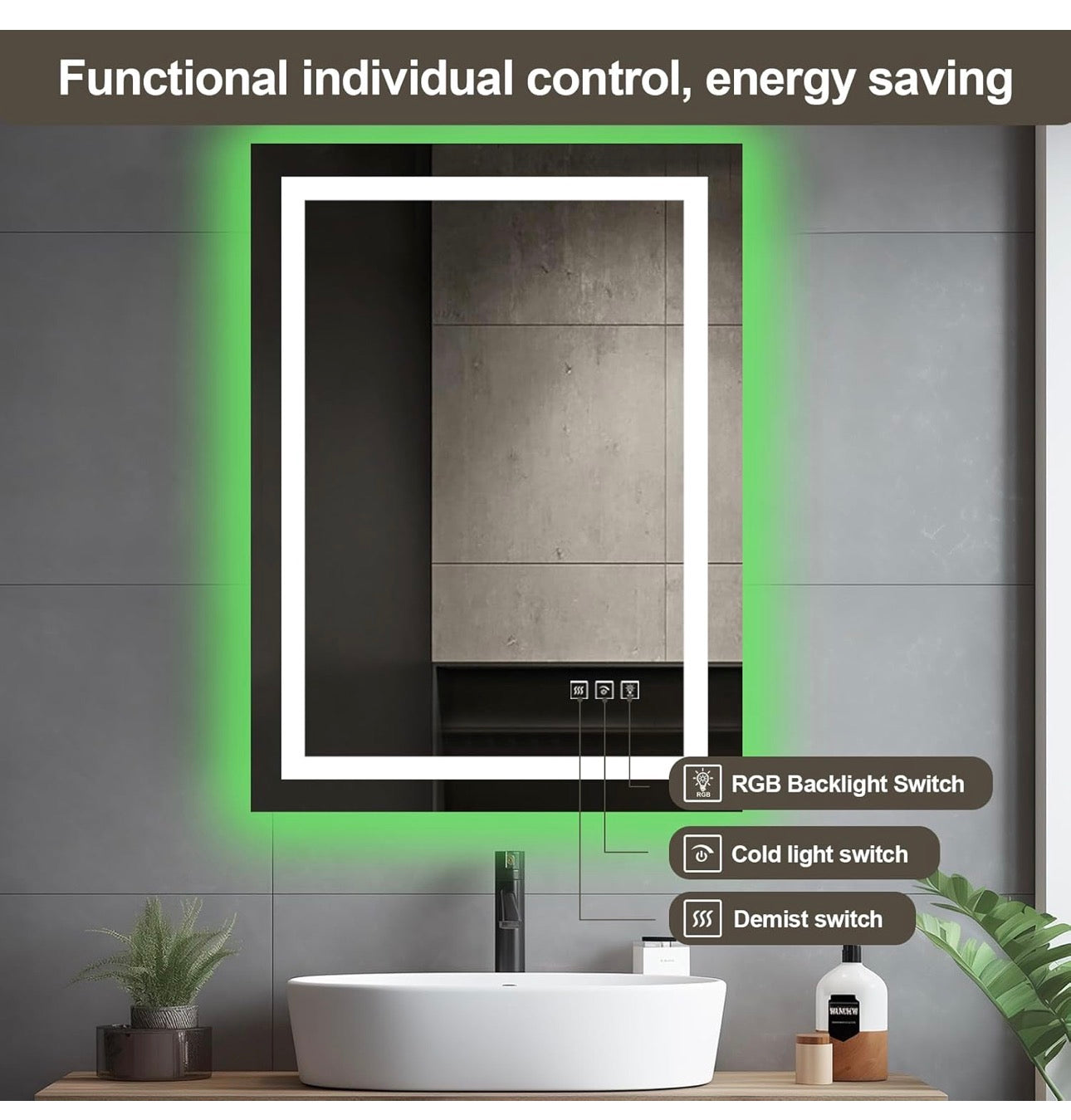 Illuminated Bathroom Mirror with Light, LED Backlit Wall Mirror, with Touch Sensor and Demister Anti-Fog