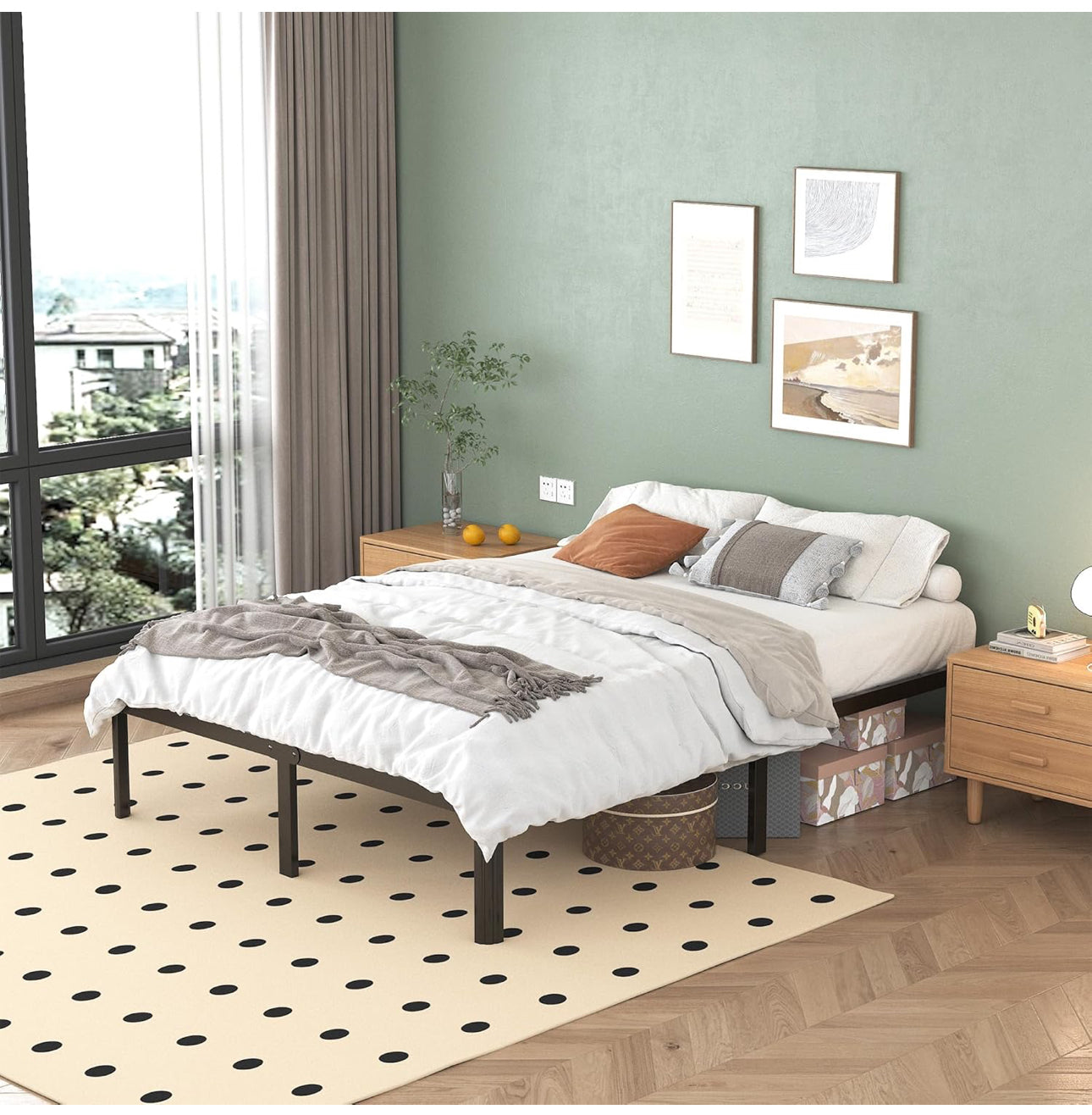 Double Bed Frame 4ft6 with Rounded Corner Legs, Heavy Duty Metal Bed Frame