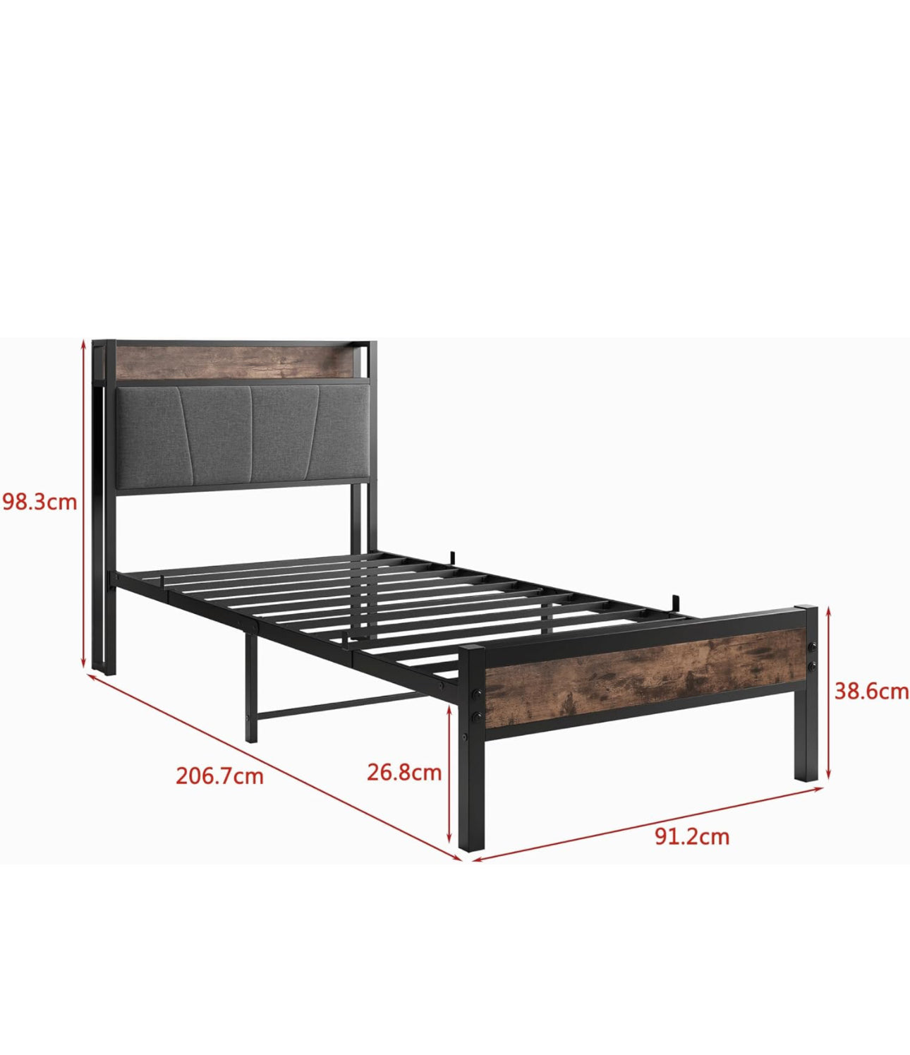 3ft Single Bed Frame With Storage Headboard