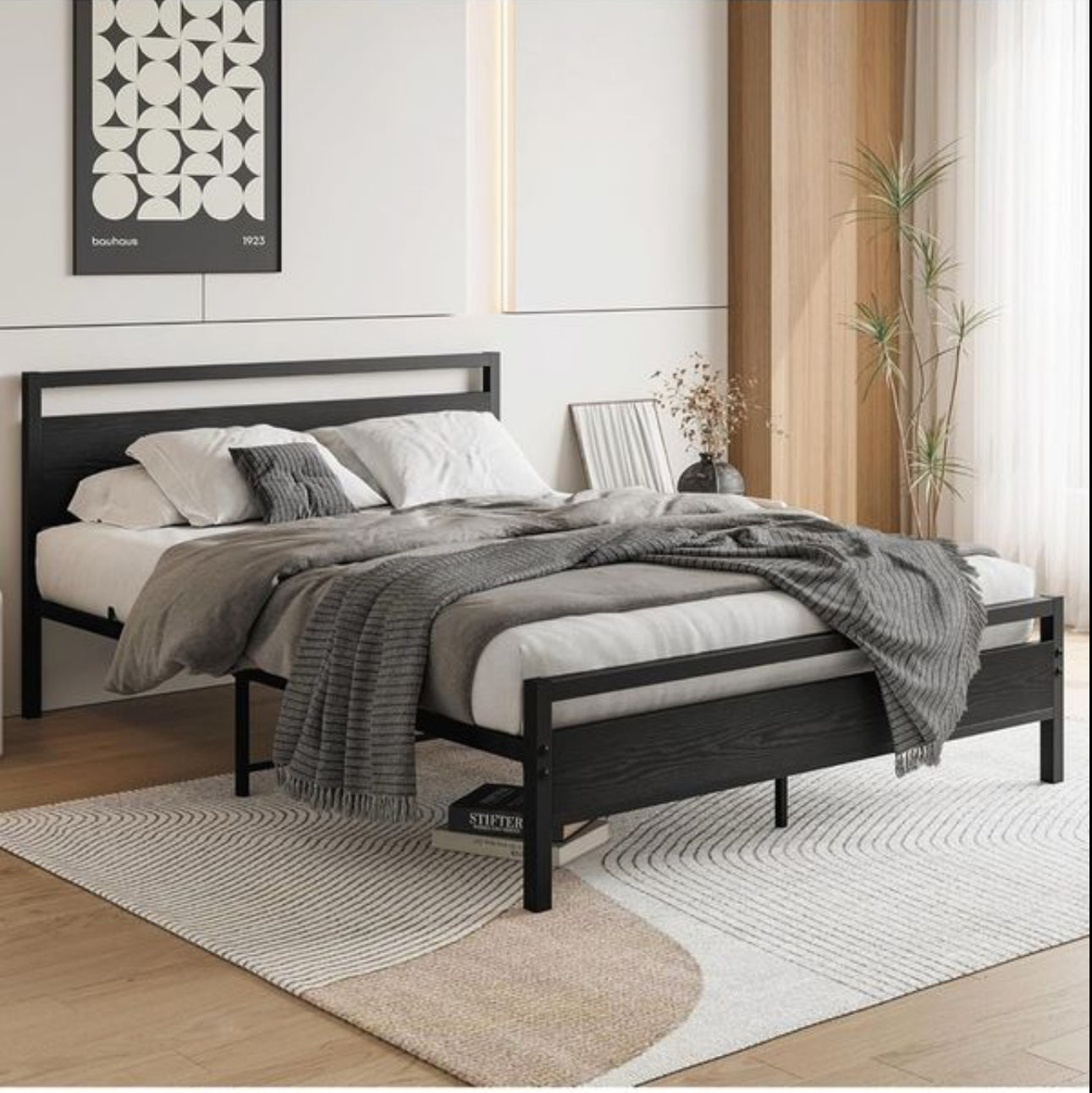 King Size Bed Frame with Wooden Headboard