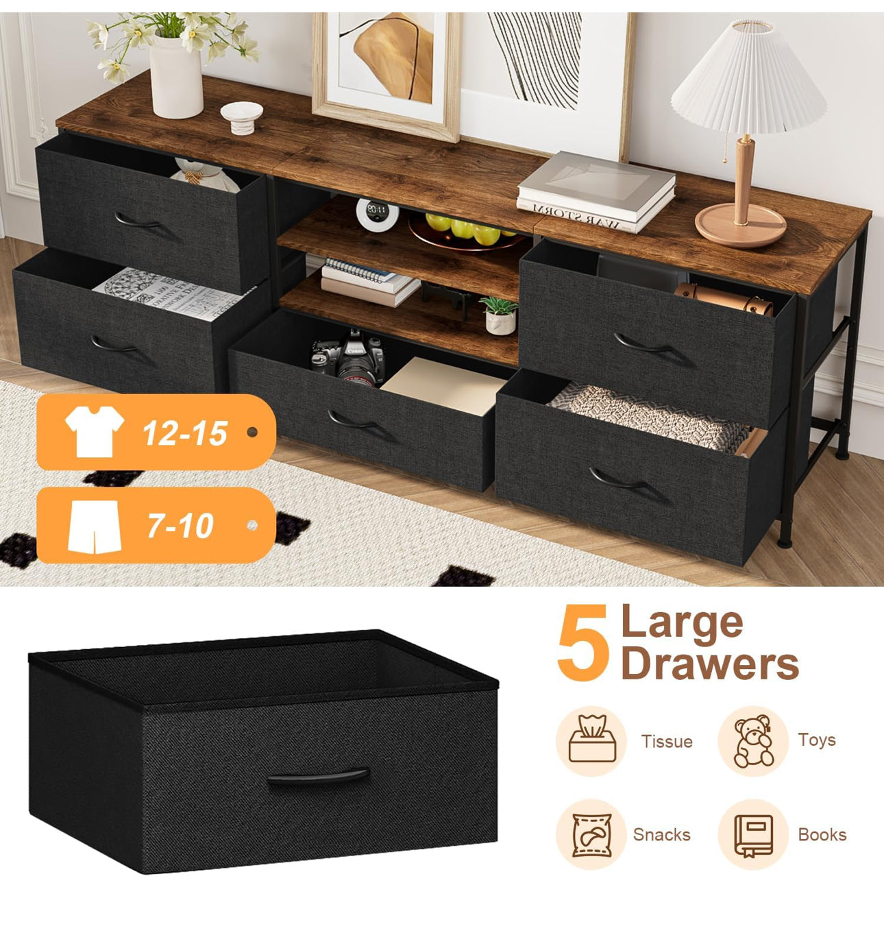 TV Stand Cabinet, TV Unit TV Console Table with 5 Drawers Storage