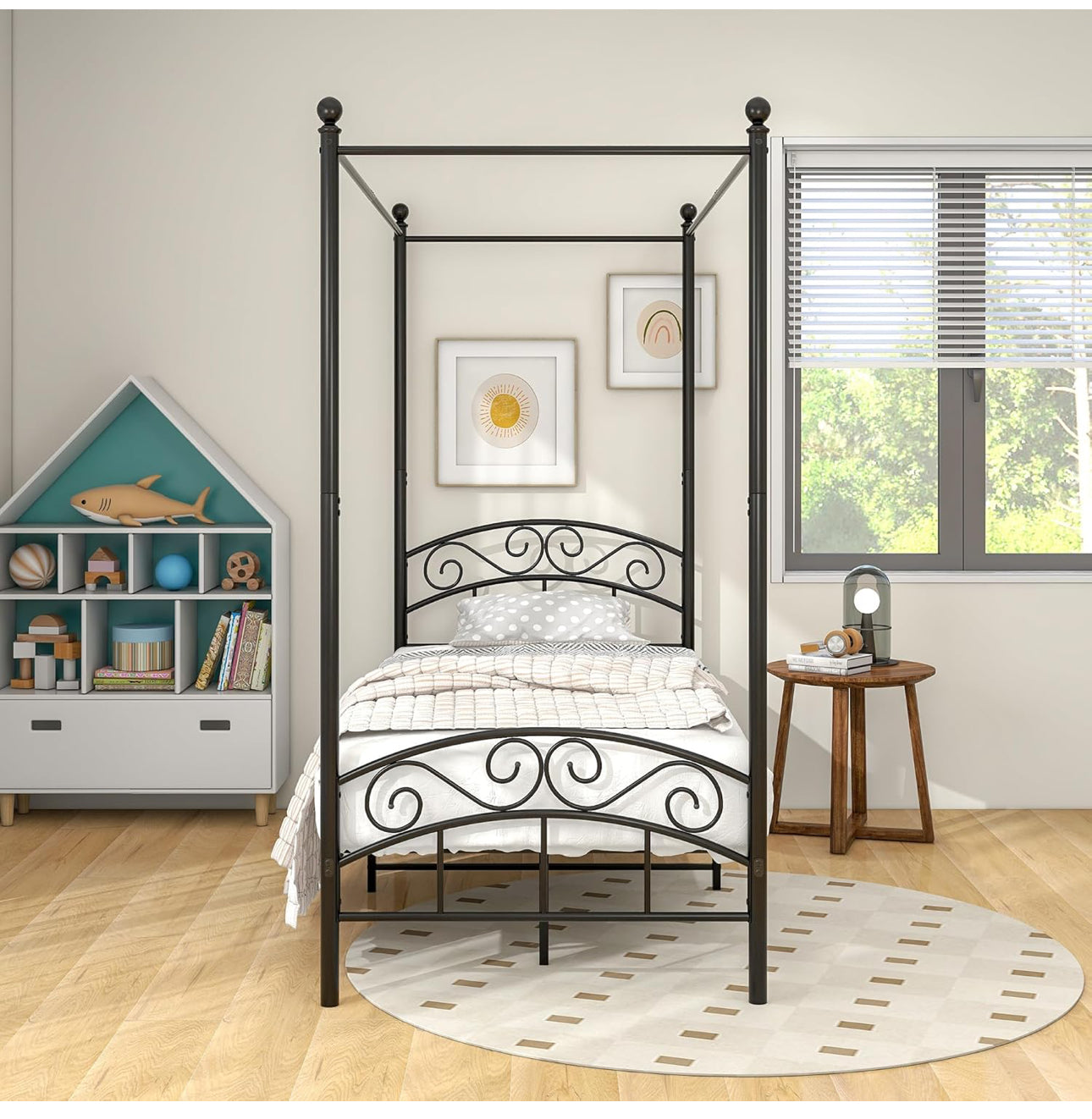 Canopy Bed Frame 3ft Single Size with Ornate European Style