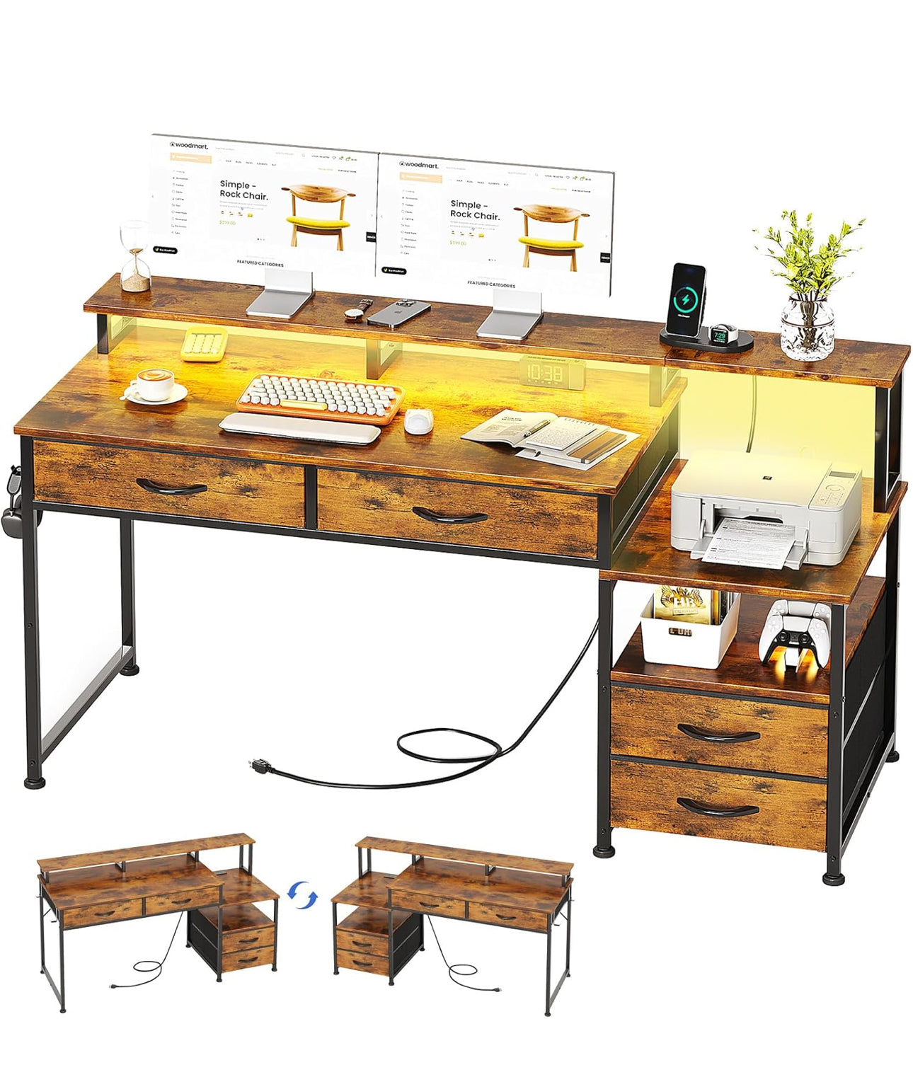 135cm Computer Desk with Power Outlet and Charging