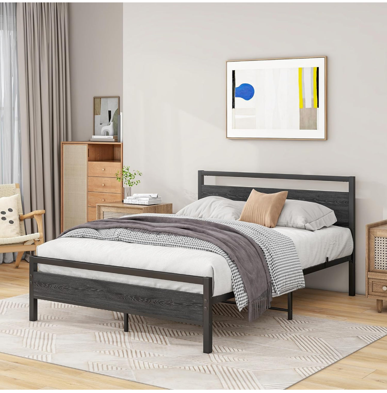 Double Bed Frames with Wooden Headboard