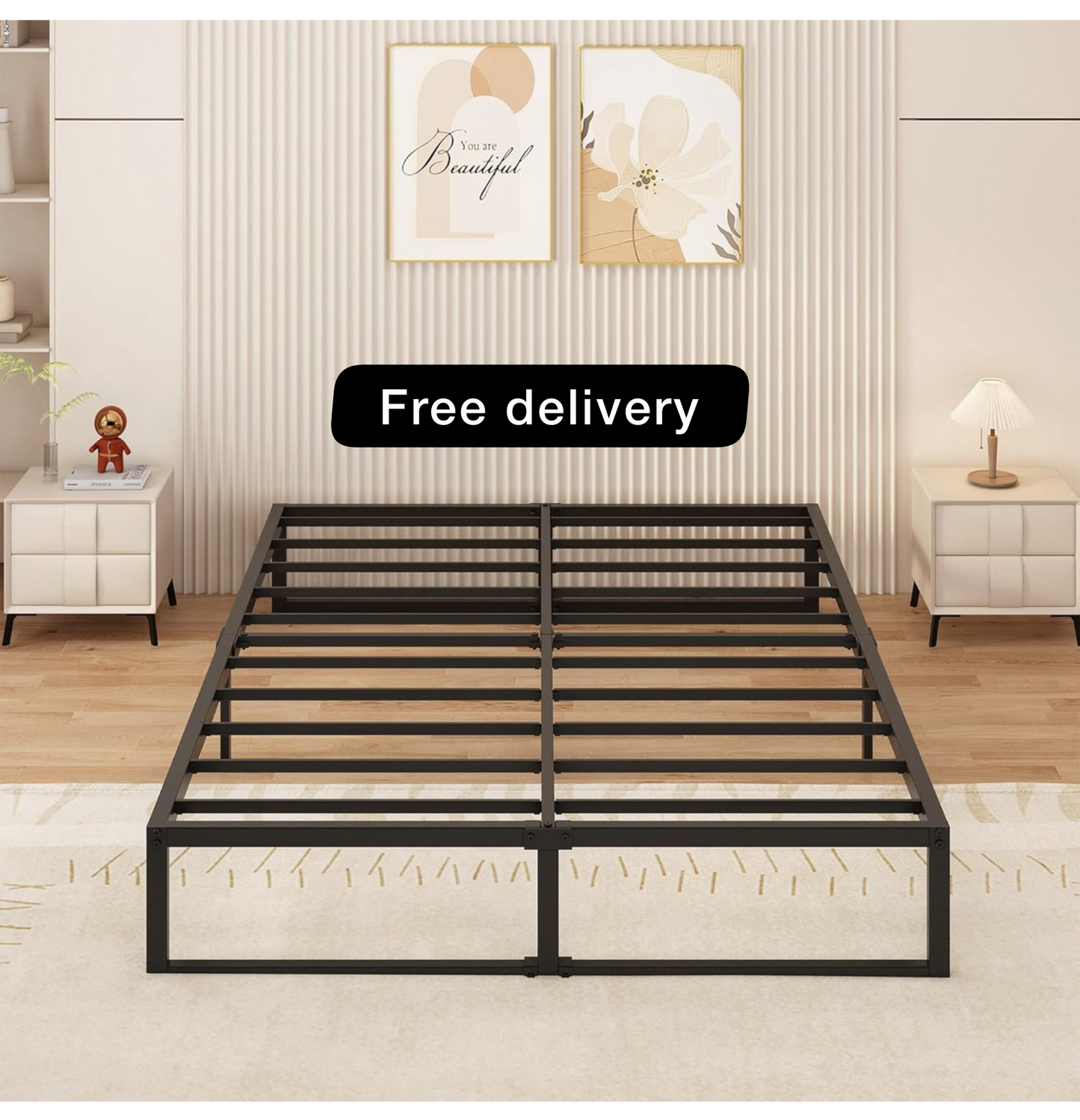 Small Double Bed Frame 120x190 cm Metal Platform