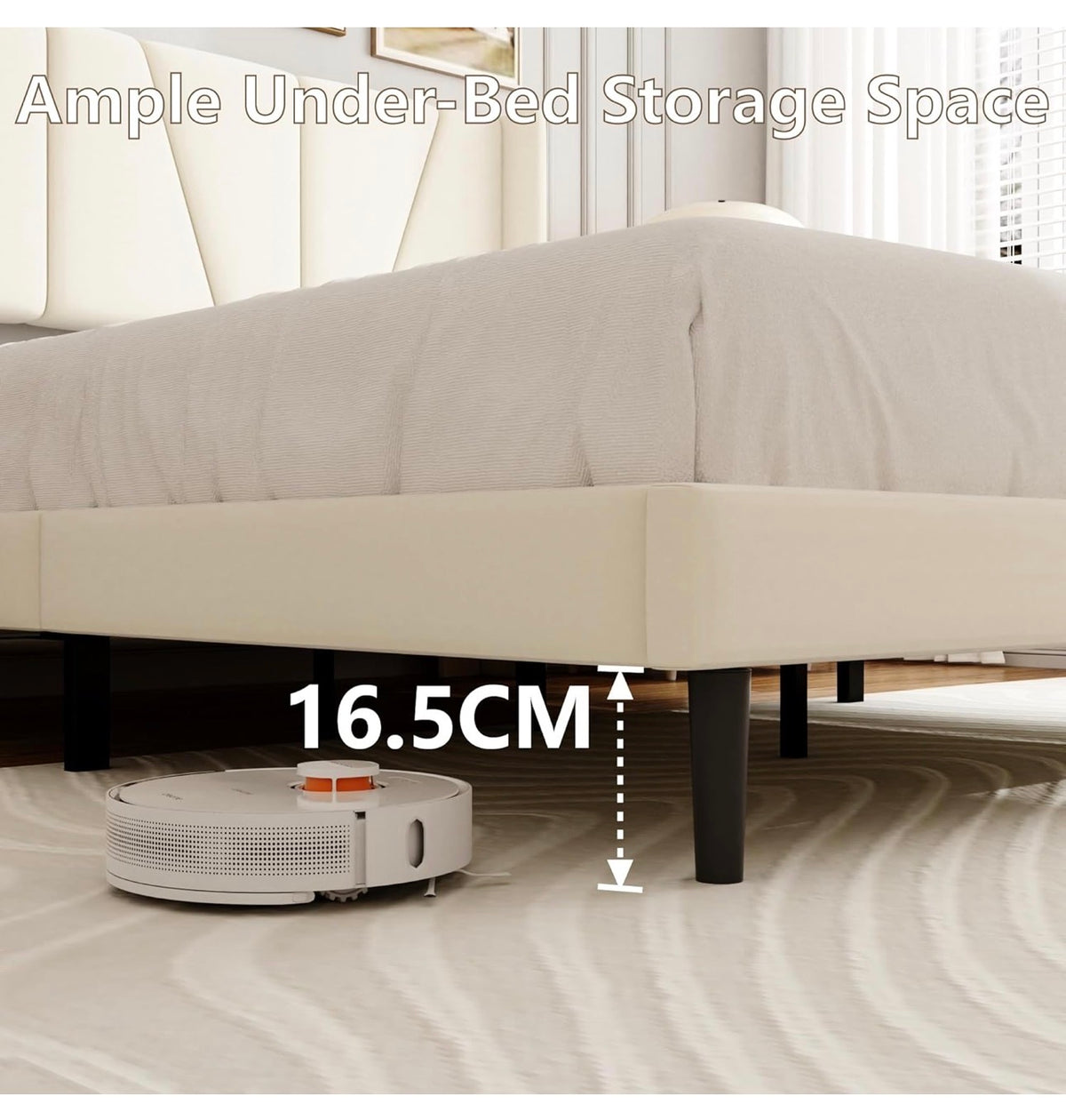 Upholstered Platform Bed Frames, Contemporary Mattress Foundation, No Box Spring Needed, Noise Free, Easy Assembly, Beige
