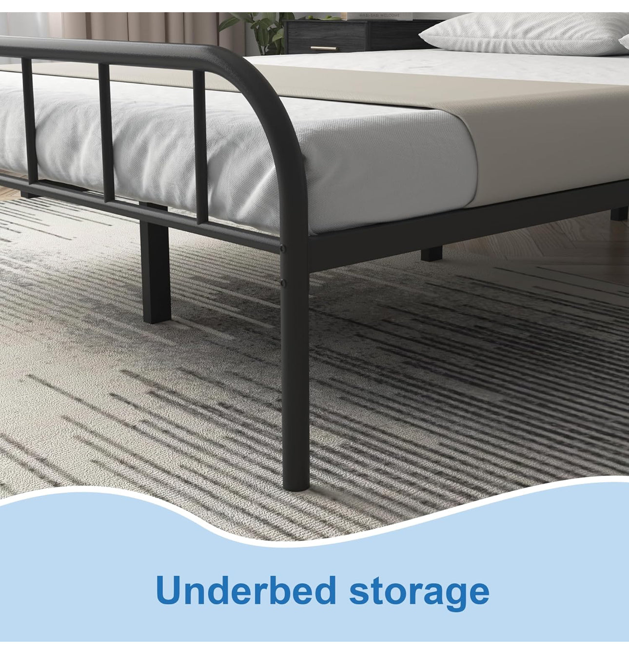 King Bed Frame, Solid Metal Bed Frame, Modern