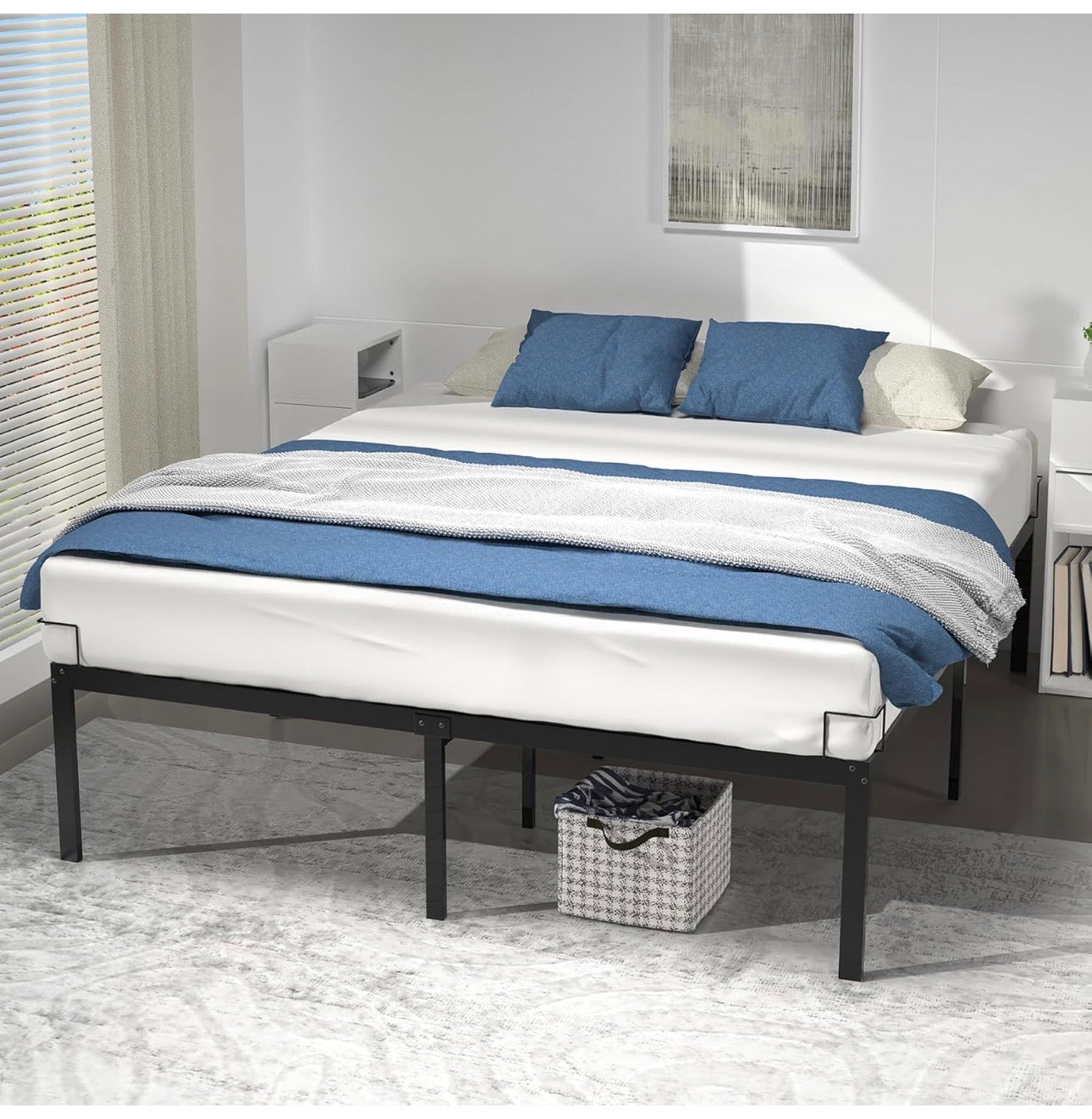 Super King Size Bed Frame 180 x 200 cm - Sturdy Metal Bed Frame with Steel Slat Support - 36cm Height