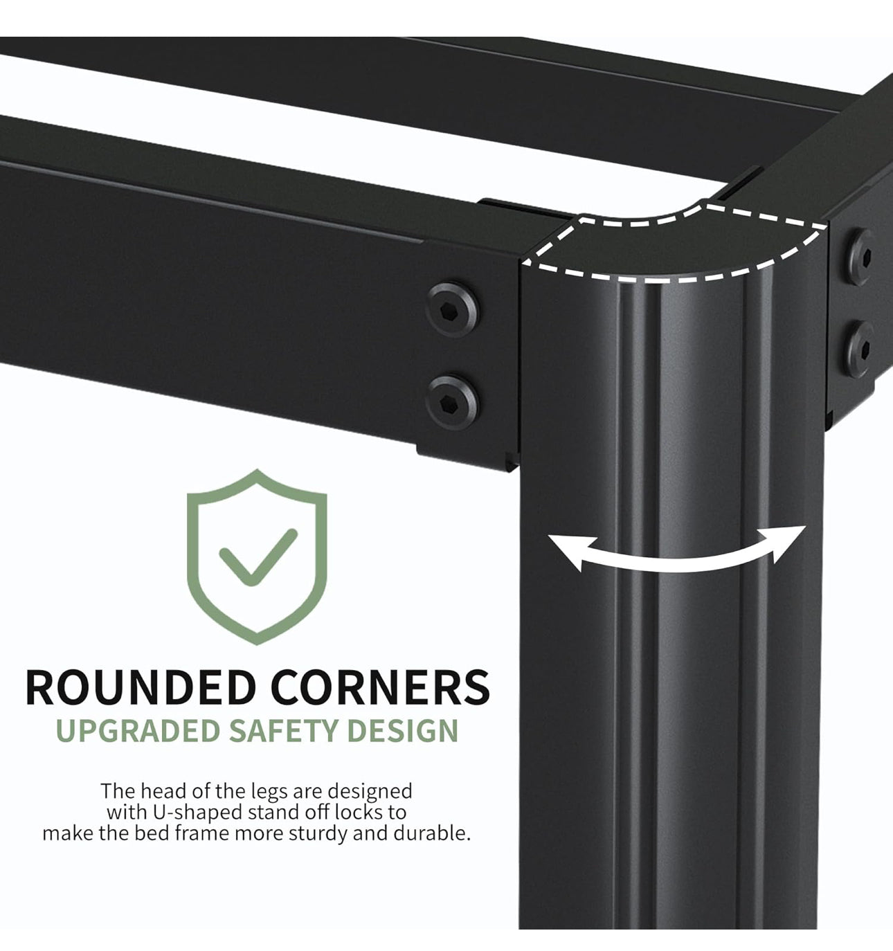 Double Bed Frame 4ft6 with Rounded Corner Legs, Heavy Duty Metal Bed Frame