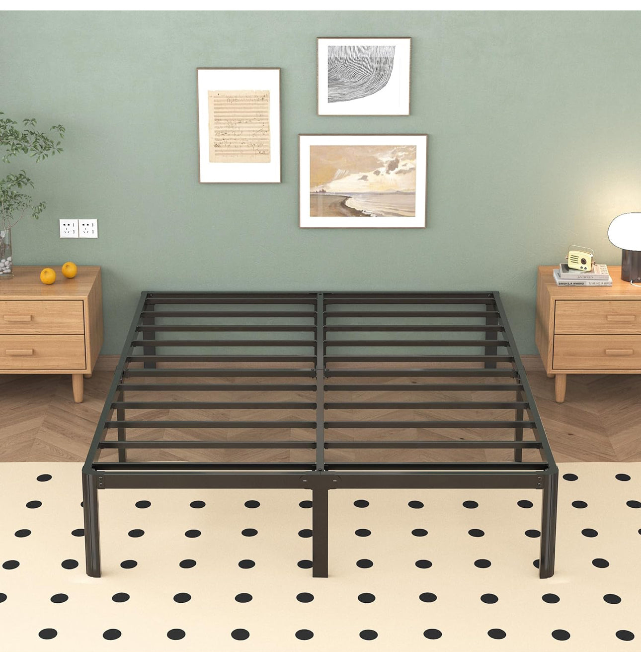 Double Bed Frame 4ft6 with Rounded Corner Legs, Heavy Duty Metal Bed Frame