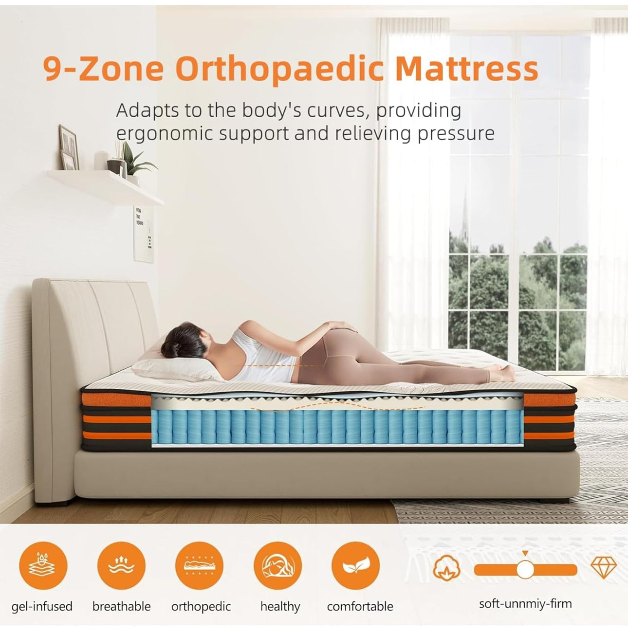 4FT6 Double Mattress, 9-Zone Gel Memory Foam, 10 Inch Pocket Sprung Hybrid Orthopedic
