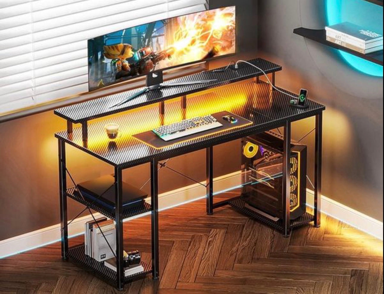 Gaming Desk with LED Lights, 120x50 cm