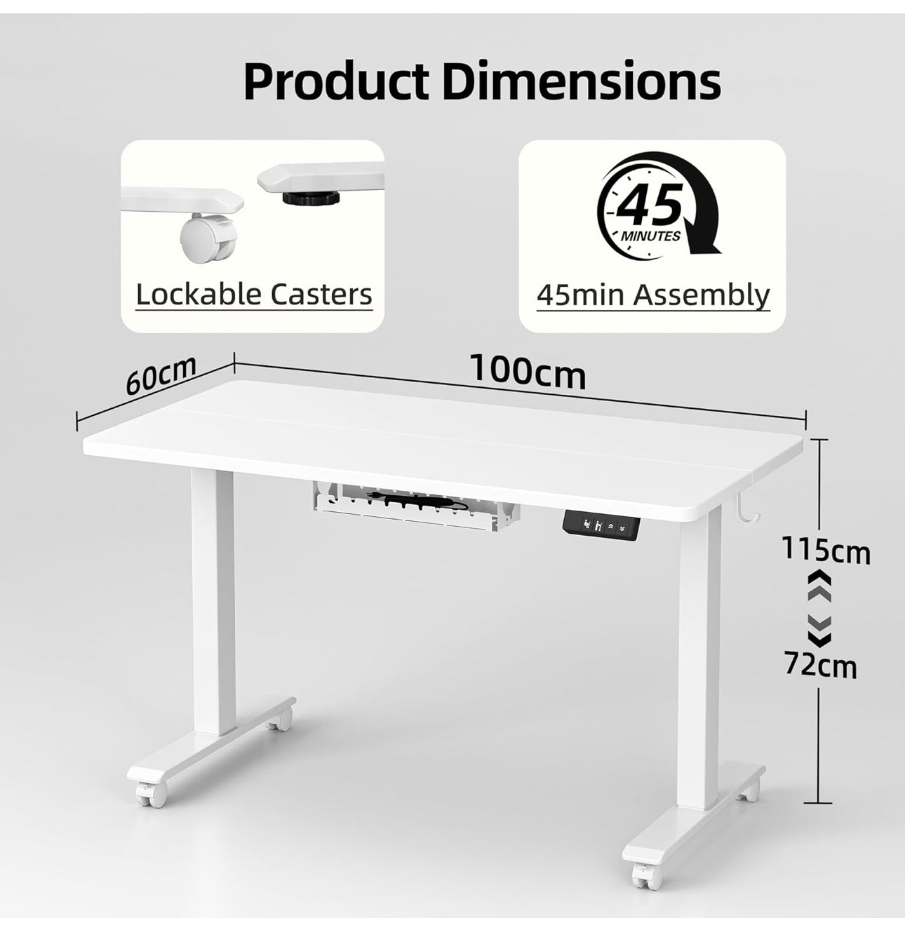 Height Adjustable Electric Standing Desk - 100x60cm