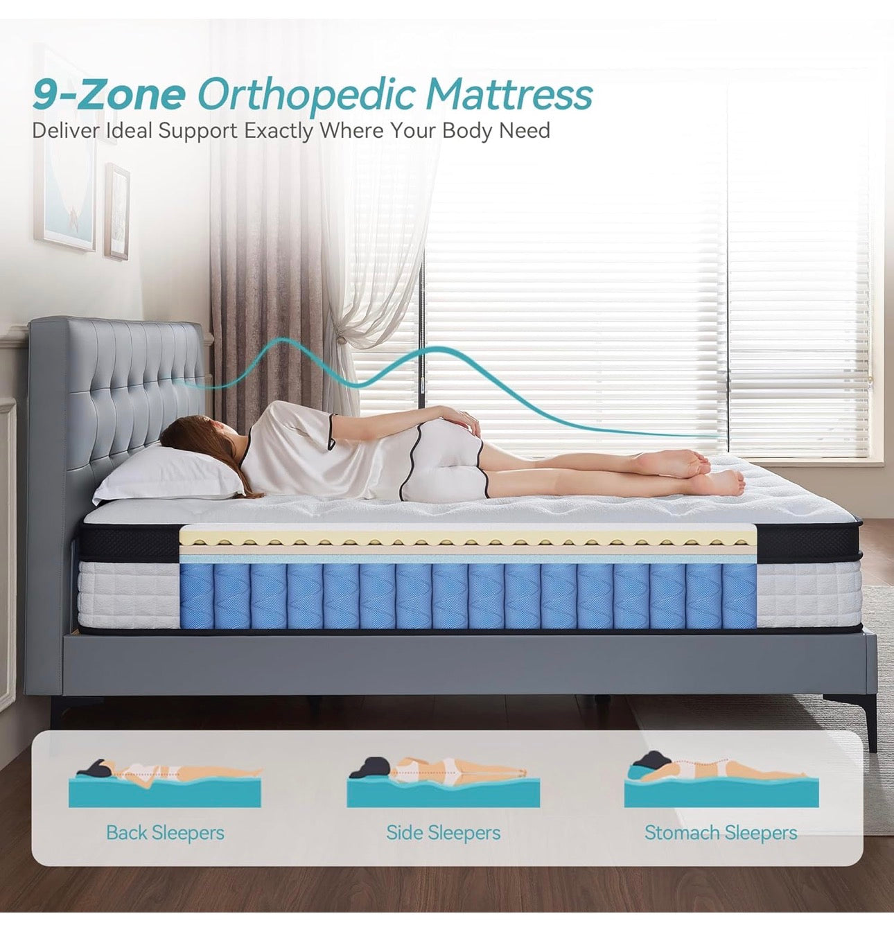 Double Mattress 4FT6, 11 Inch Extra Thick Gel Memory Foam 9 Zone