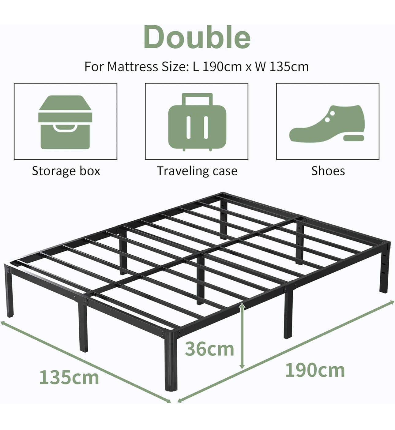 Double Bed Frame 4ft6 with Rounded Corner Legs, Heavy Duty Metal Bed Frame
