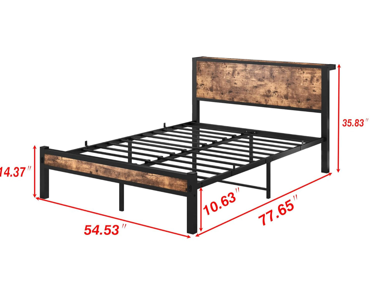 Double Bed Frame with Wooden Storage Shelf Headboa