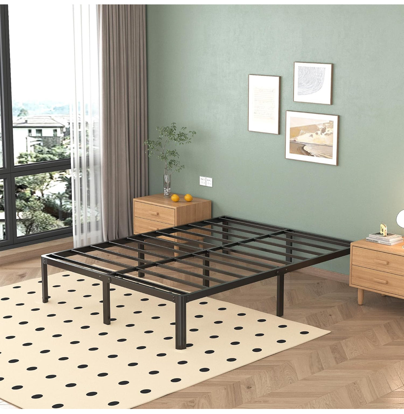Double Bed Frame 4ft6 with Rounded Corner Legs, Heavy Duty Metal Bed Frame