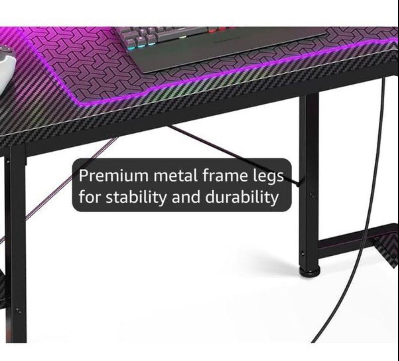 Gaming Desk with LED Lights, 120x50 cm
