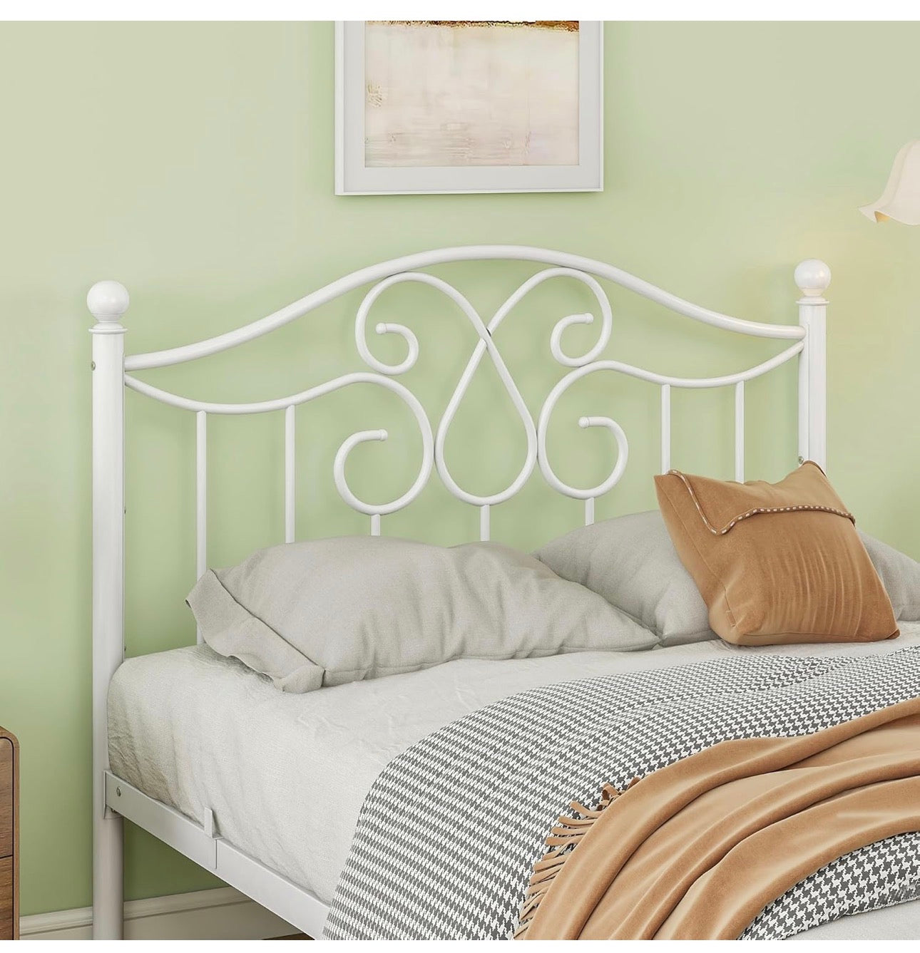 4ft6 Double Bed Frame with Headboard and Footboard Metal Bed Frame Double Mattress Foundation No Box Spring Needed/Easy Assembly/Bedstead Base/White