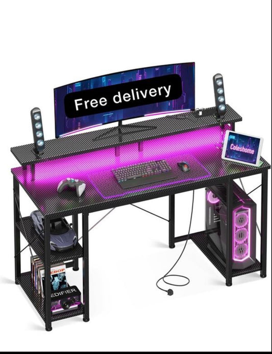 Gaming Desk with LED Lights, 120x50 cm
