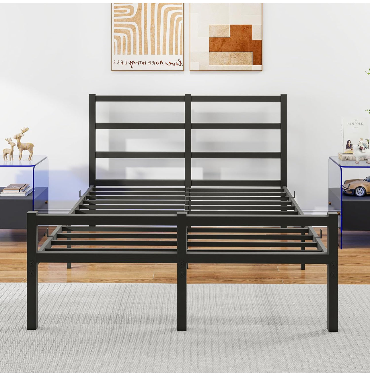 Double Bed Frame with Headboard Metal Platform Heavy Duty Steel Support