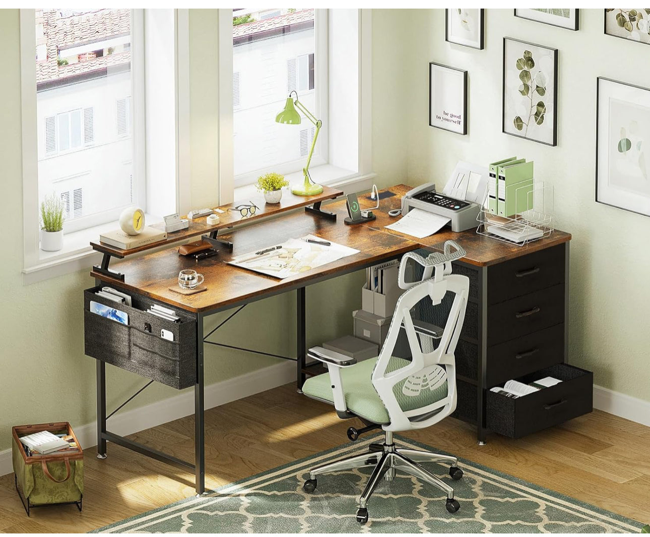 Corner Desk with Drawers, L Shaped Computer Desk 1