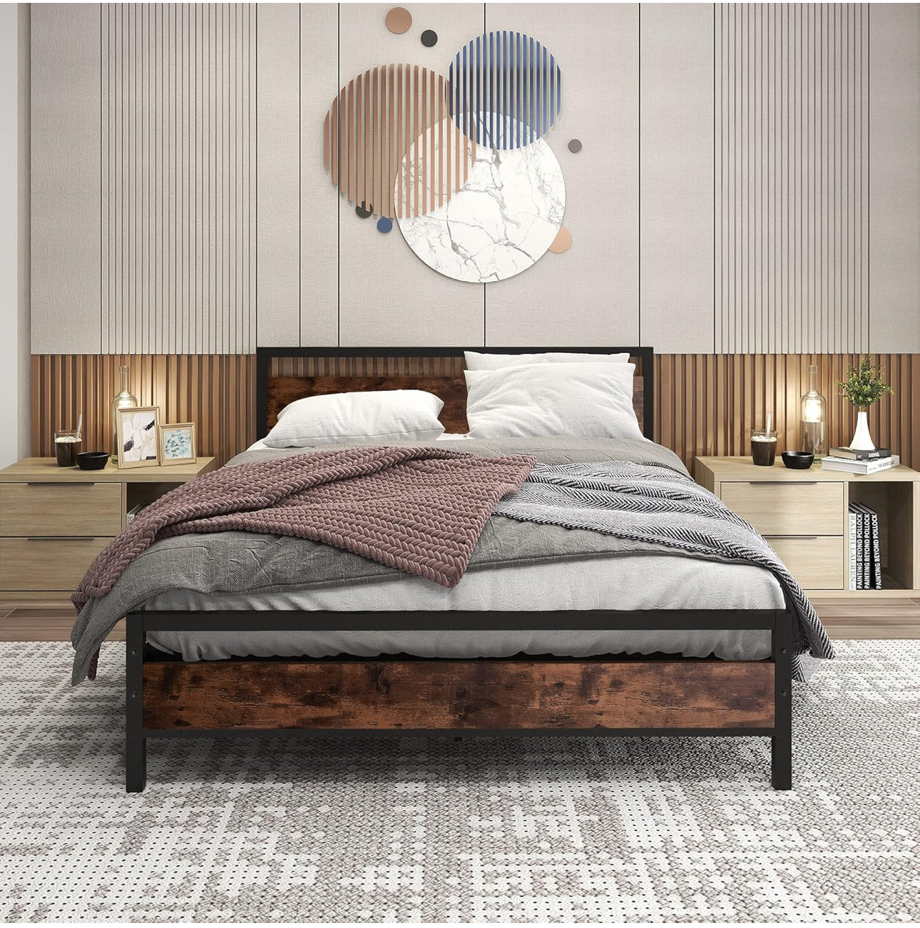 King Size Bed Frame with Wooden Headboard
