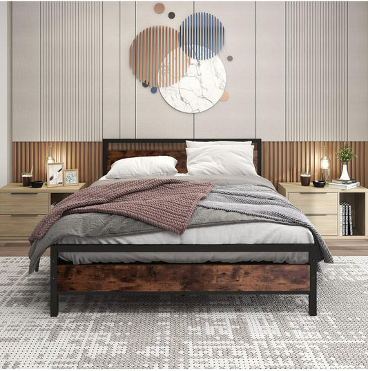 King Size Bed Frame with Wooden Headboard