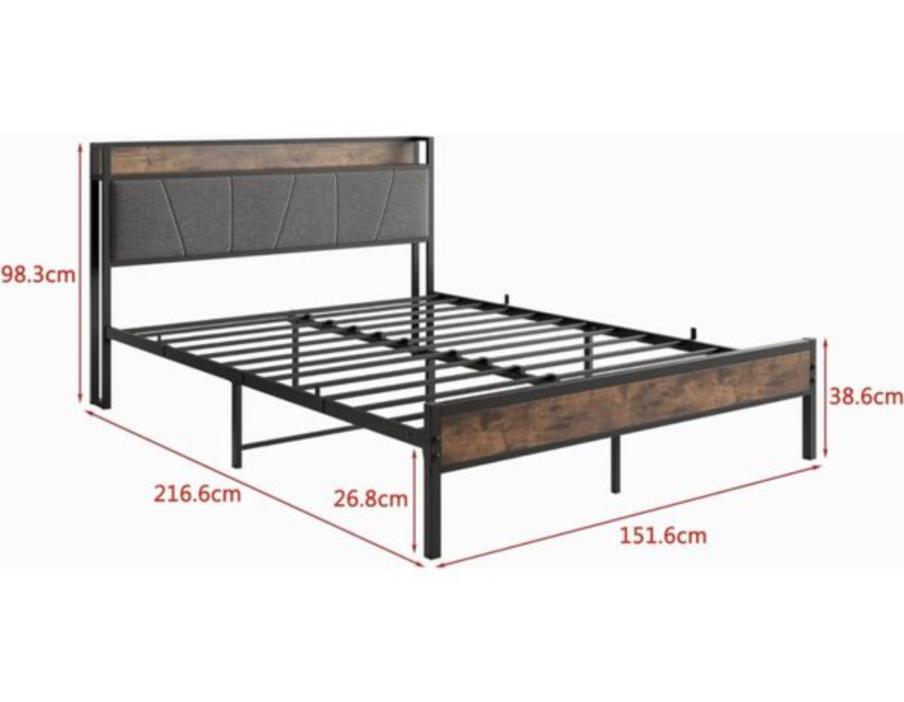 King Size Bed Frame with Wooden Storage