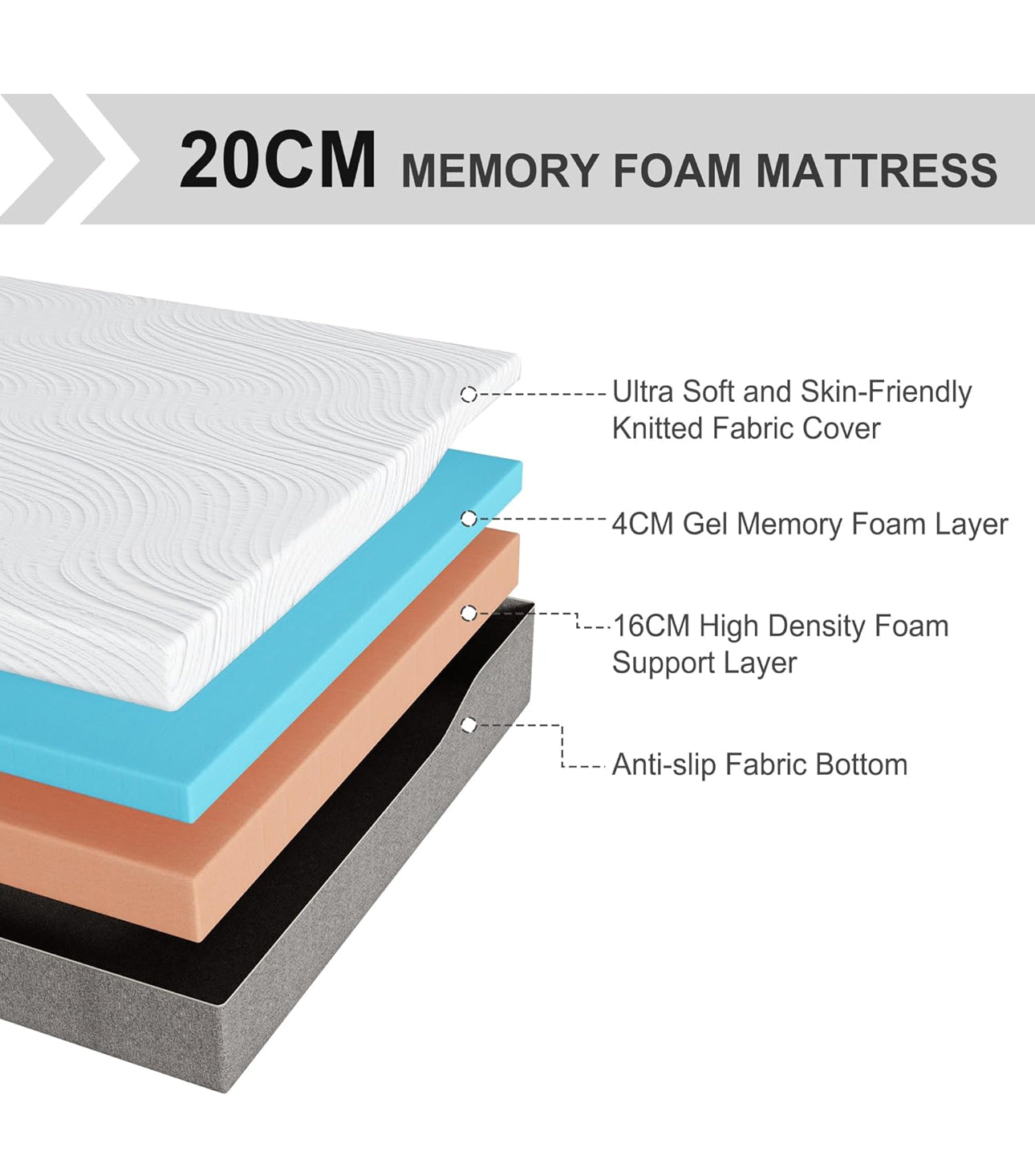King Mattress, Memory Foam Mattress, Medium Firm, Breathable Knitted