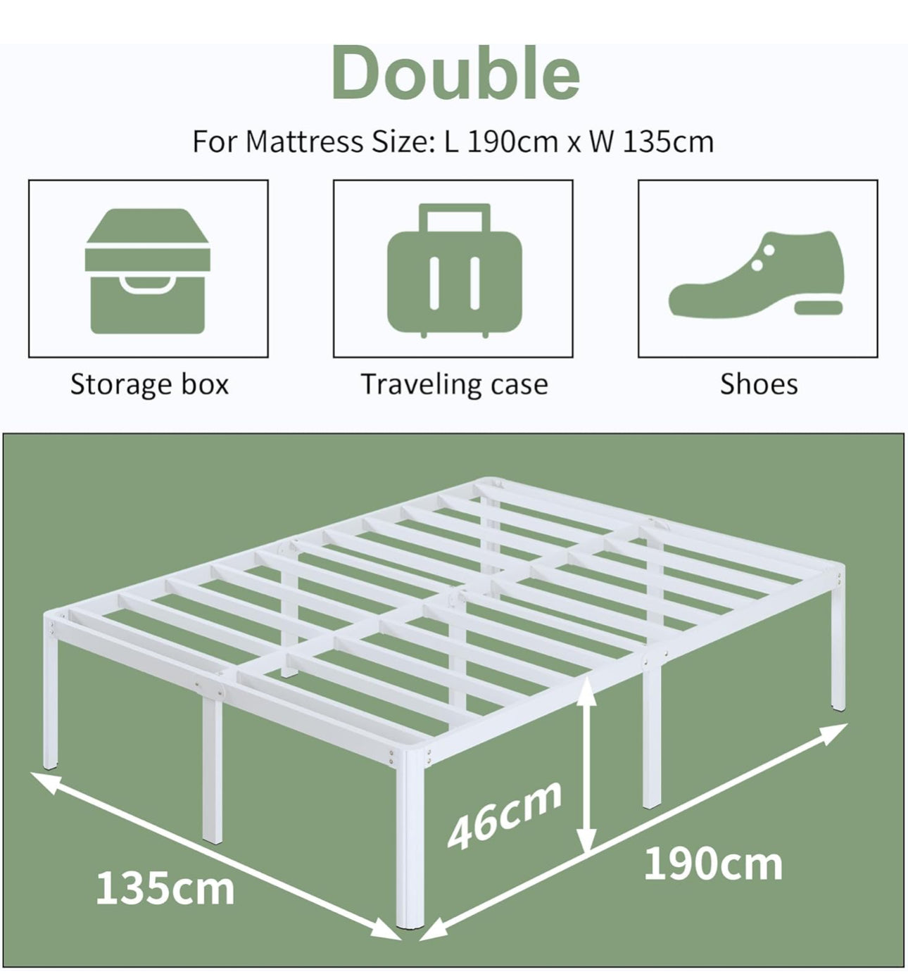High White Double Bed Frame 4ft 6 with Rounded Corners
