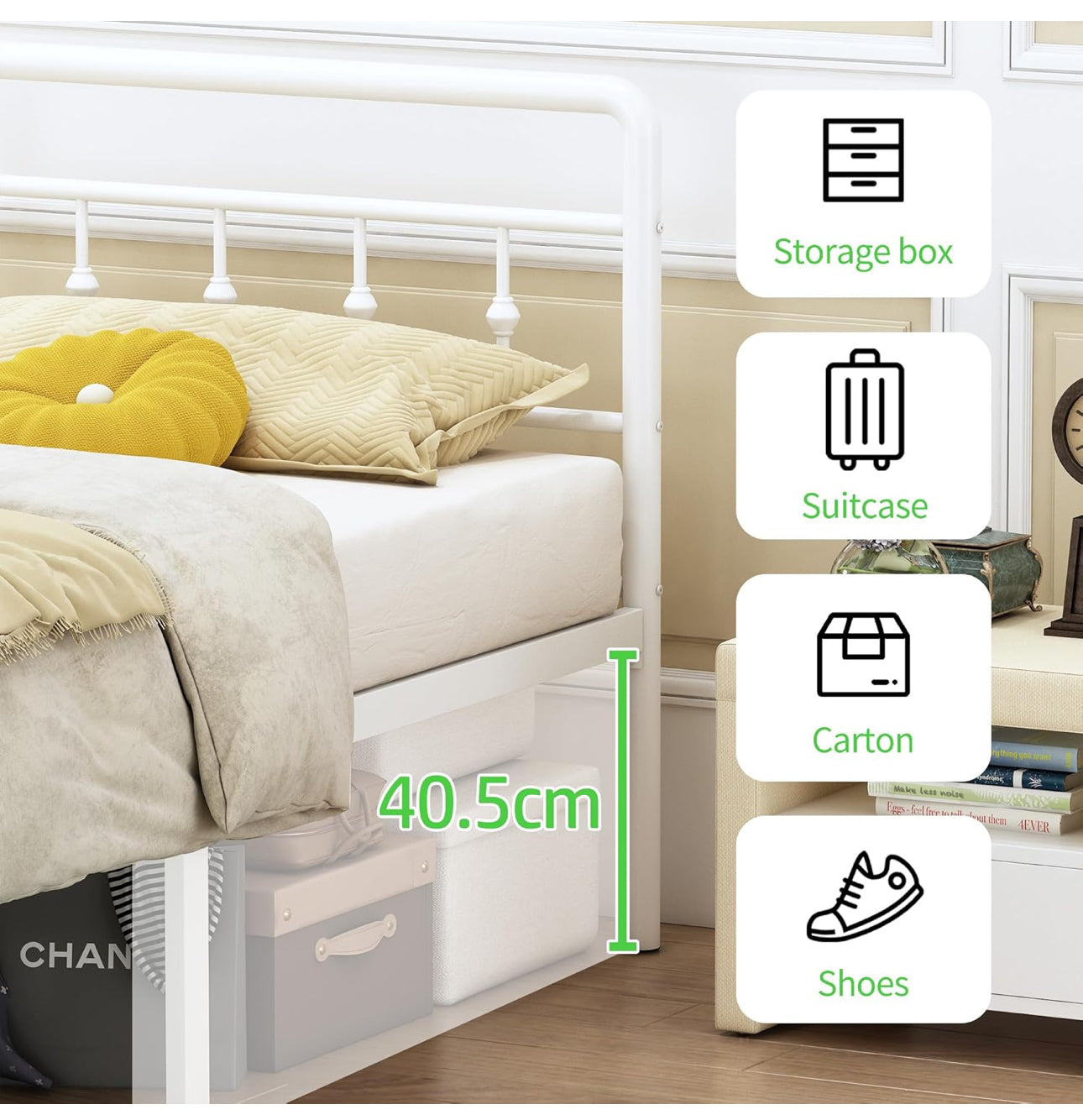 Small Double Bed Frame with Headboard and Footboard 120x190cm,46 cm High