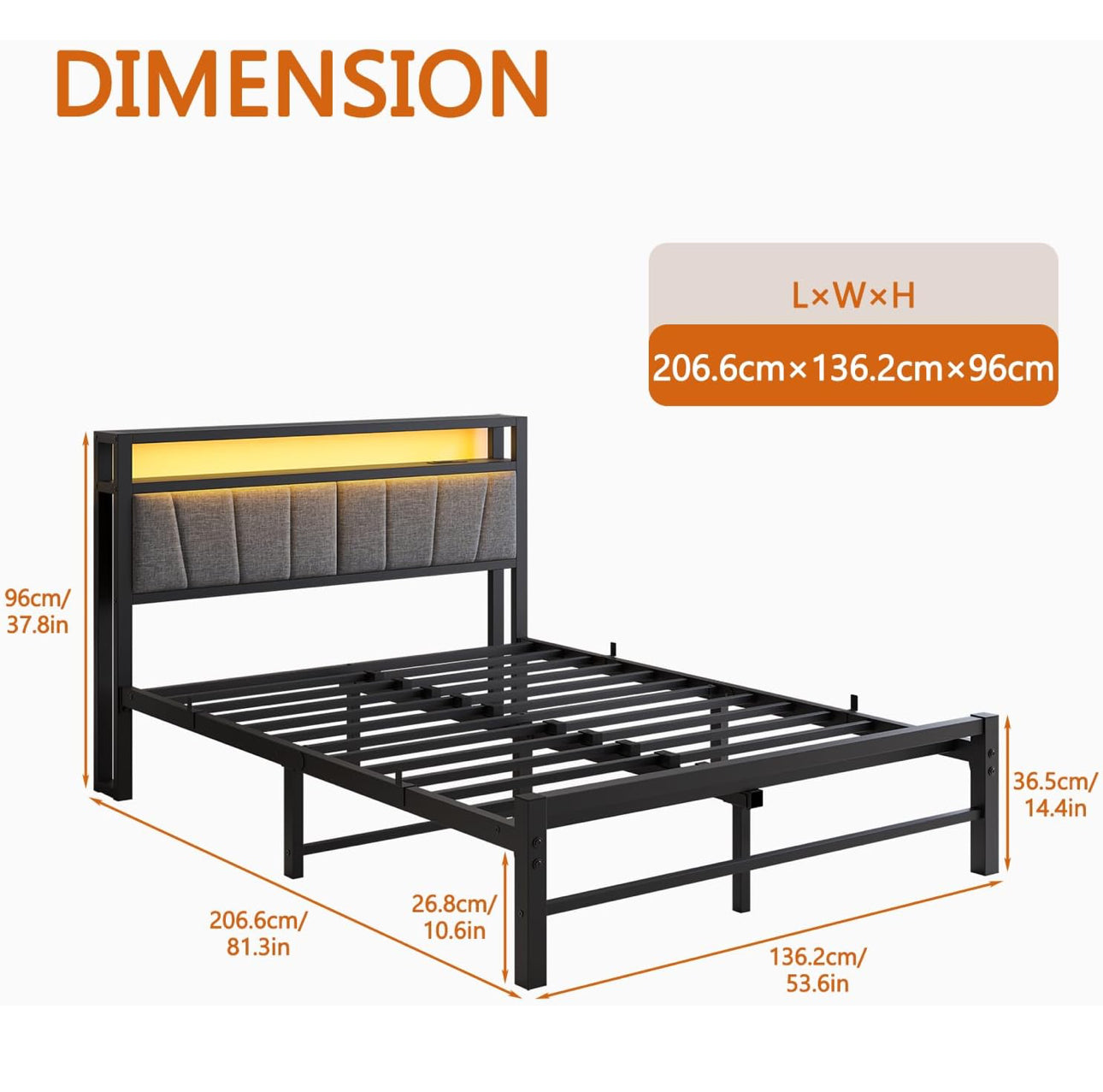 Double Bed Frame with Storage and LED Lights