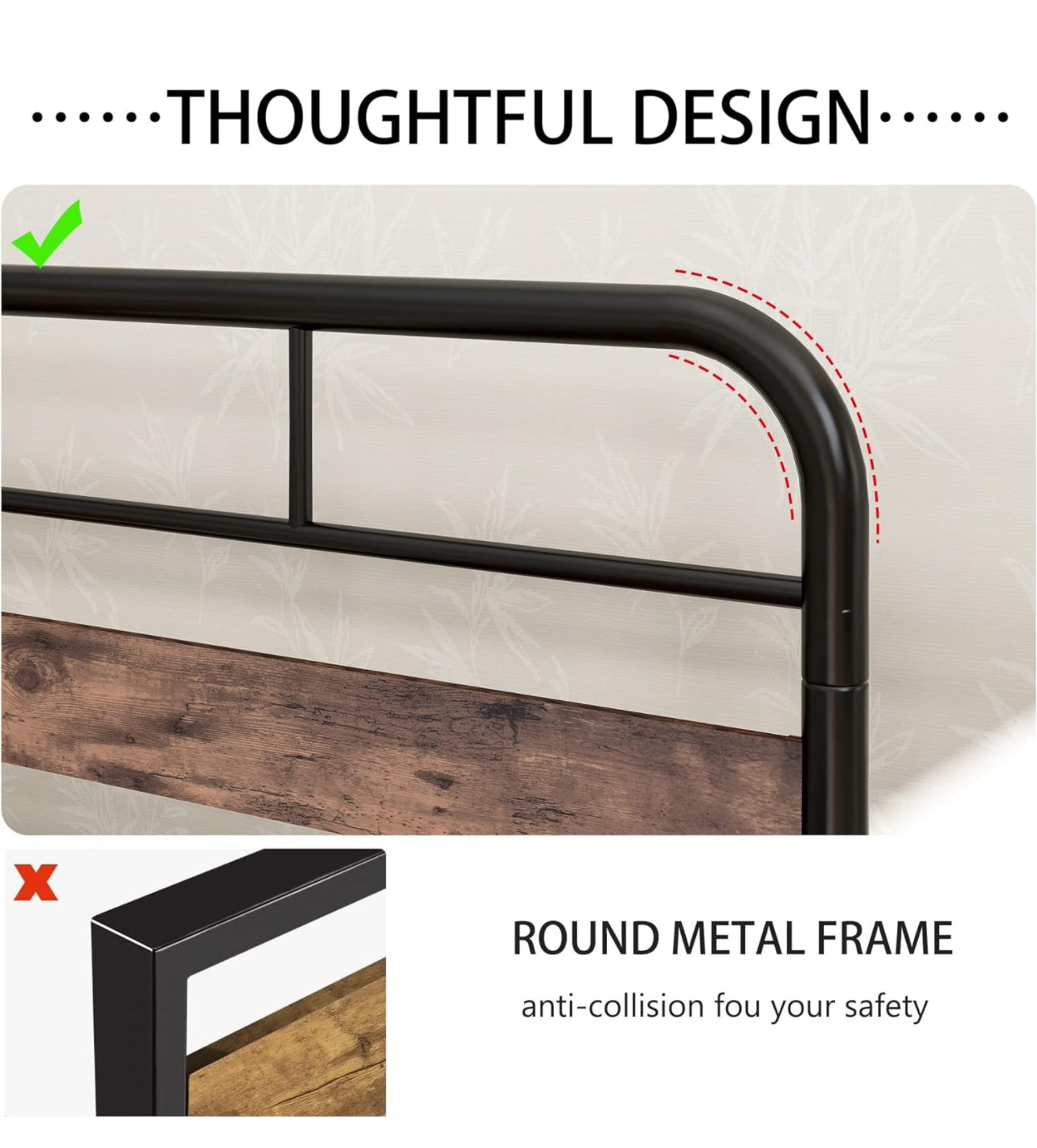 Single Bed Frame with Wooden Headboard