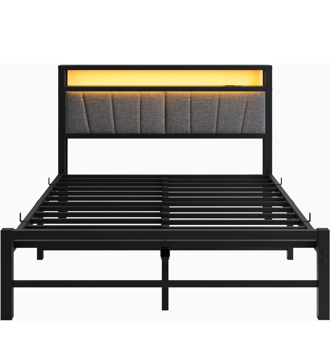 Double Bed Frame with Storage and LED Lights
