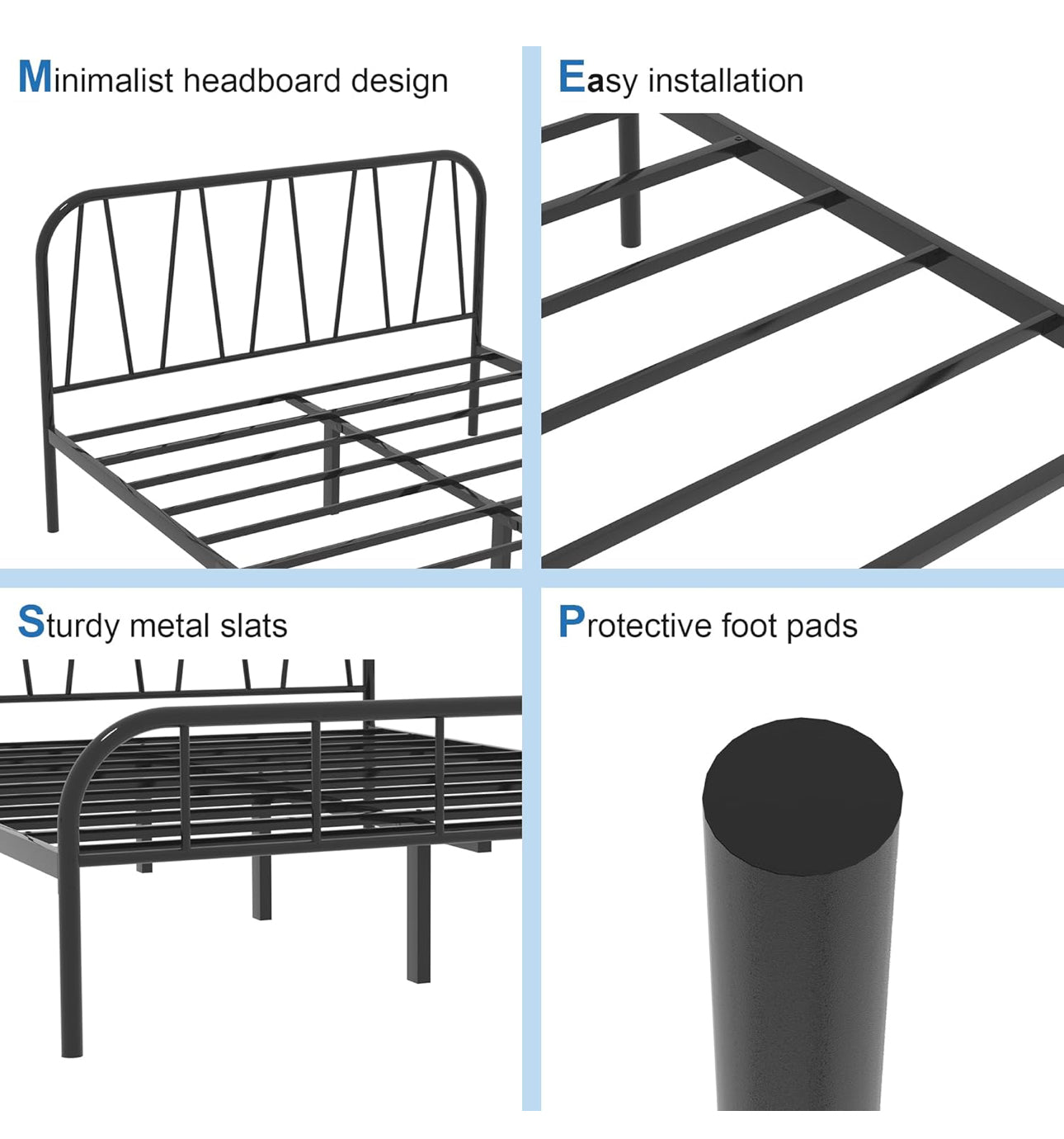 Double Bed Frame, Solid Metal Bed Frame, Modern Platform Bed with High Headboard & Footboard