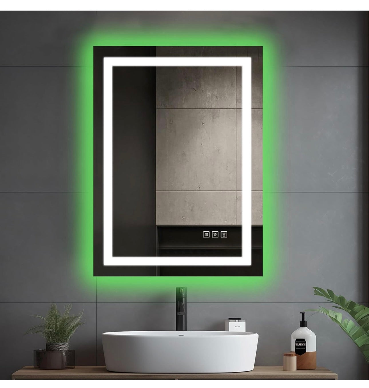 Illuminated Bathroom Mirror with Light, LED Backlit Wall Mirror, with Touch Sensor and Demister Anti-Fog