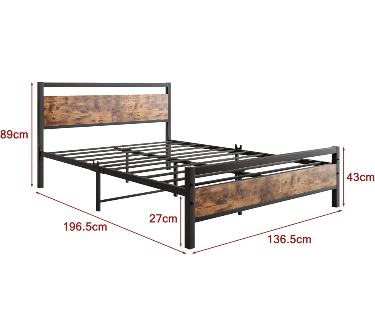 4ft6 Double Bed Frames with Wood Headboard
