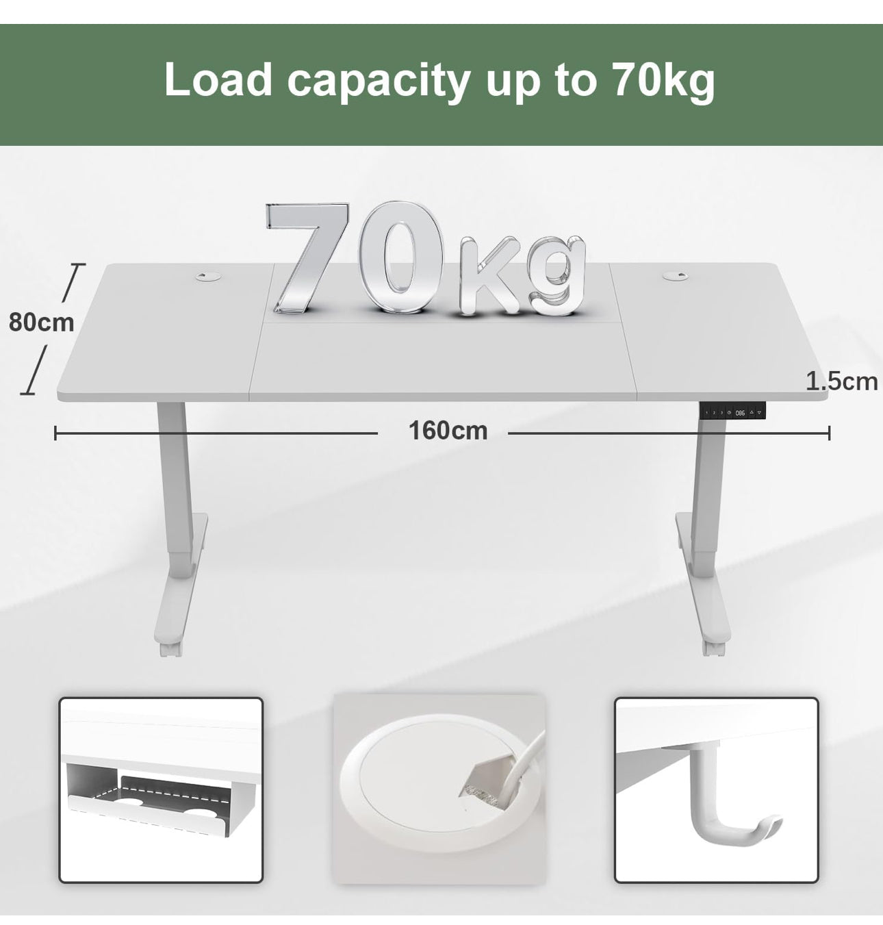 160 x 80cm Electric Standing Desk with USB Charging Port