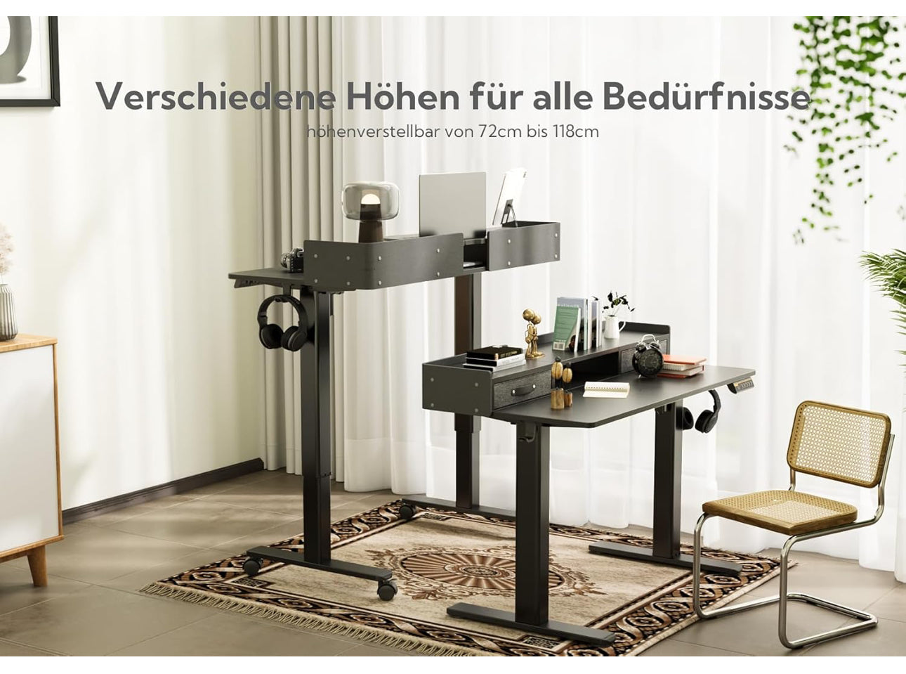 Electric Standing Desk with Drawers, 120x60cm Height Adjustable Desk