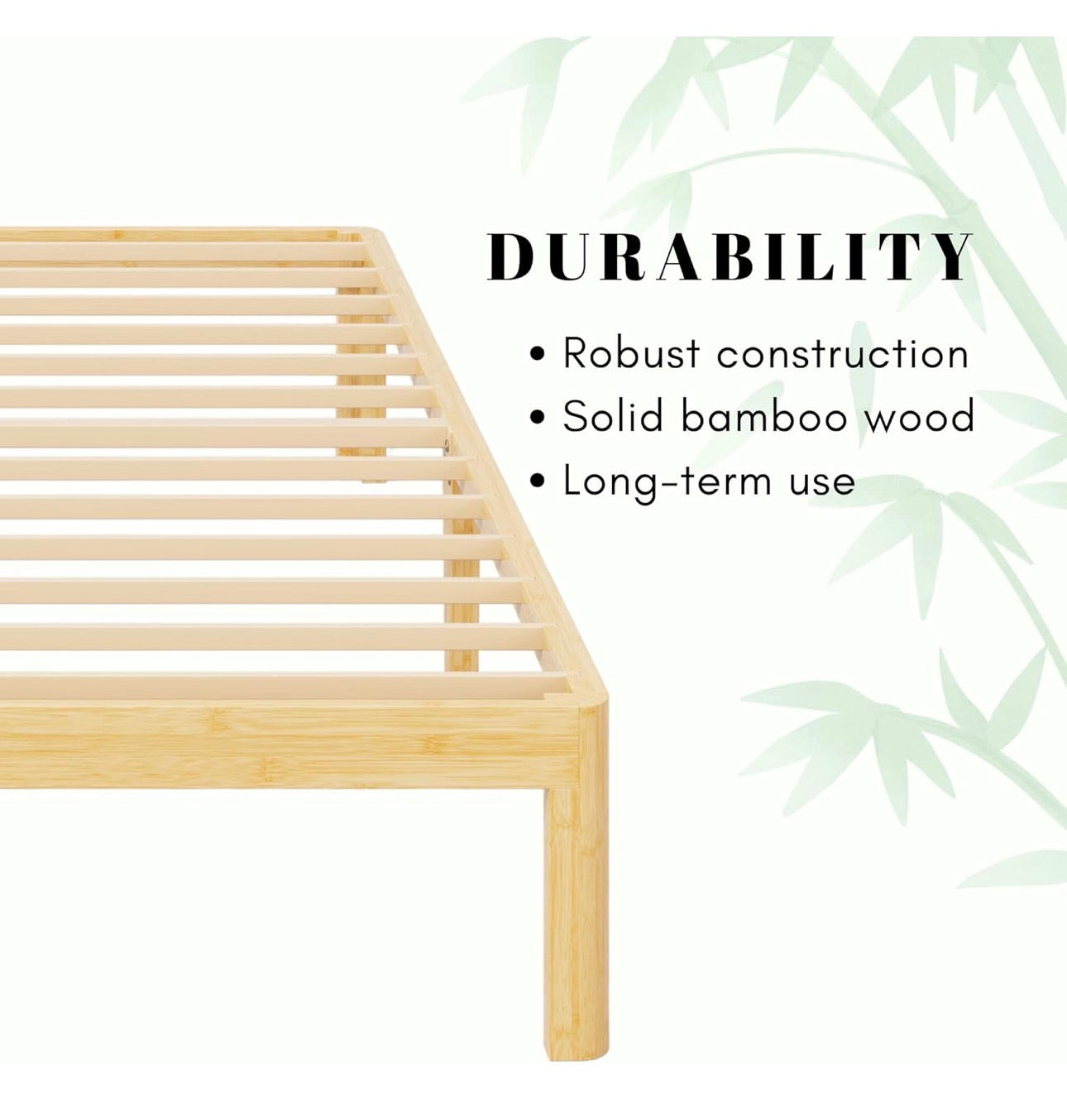 Bamboo Wood King Size Bed Frame with Metal Slats