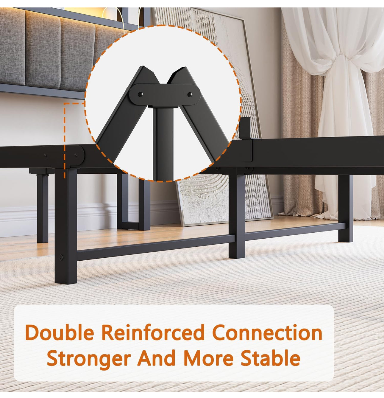 King Size Bed Frame with Storage and LED Lights