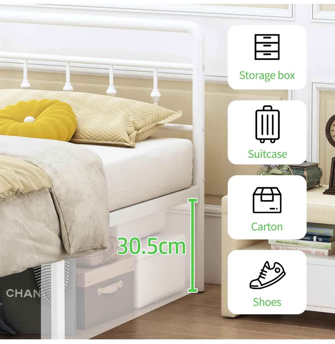 Small Double Bed Frame 4ft, White with Victorain Headboard and Footboard