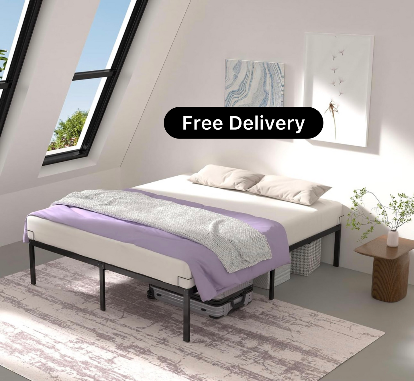 Super King Size Bed Frame 180 x 200 cm - Sturdy Metal Bed Frame with Steel Slat Support - 36cm Height
